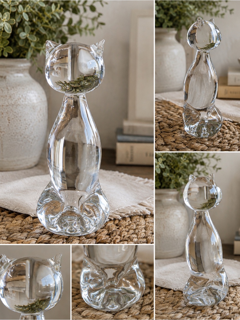 Vintage Clear Glass Cat Figurine with air bubbles
